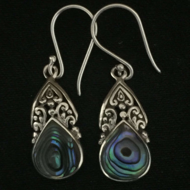 ER 13245 AB-(925 BALI SILVER EARRINGS WITH ABALONE)